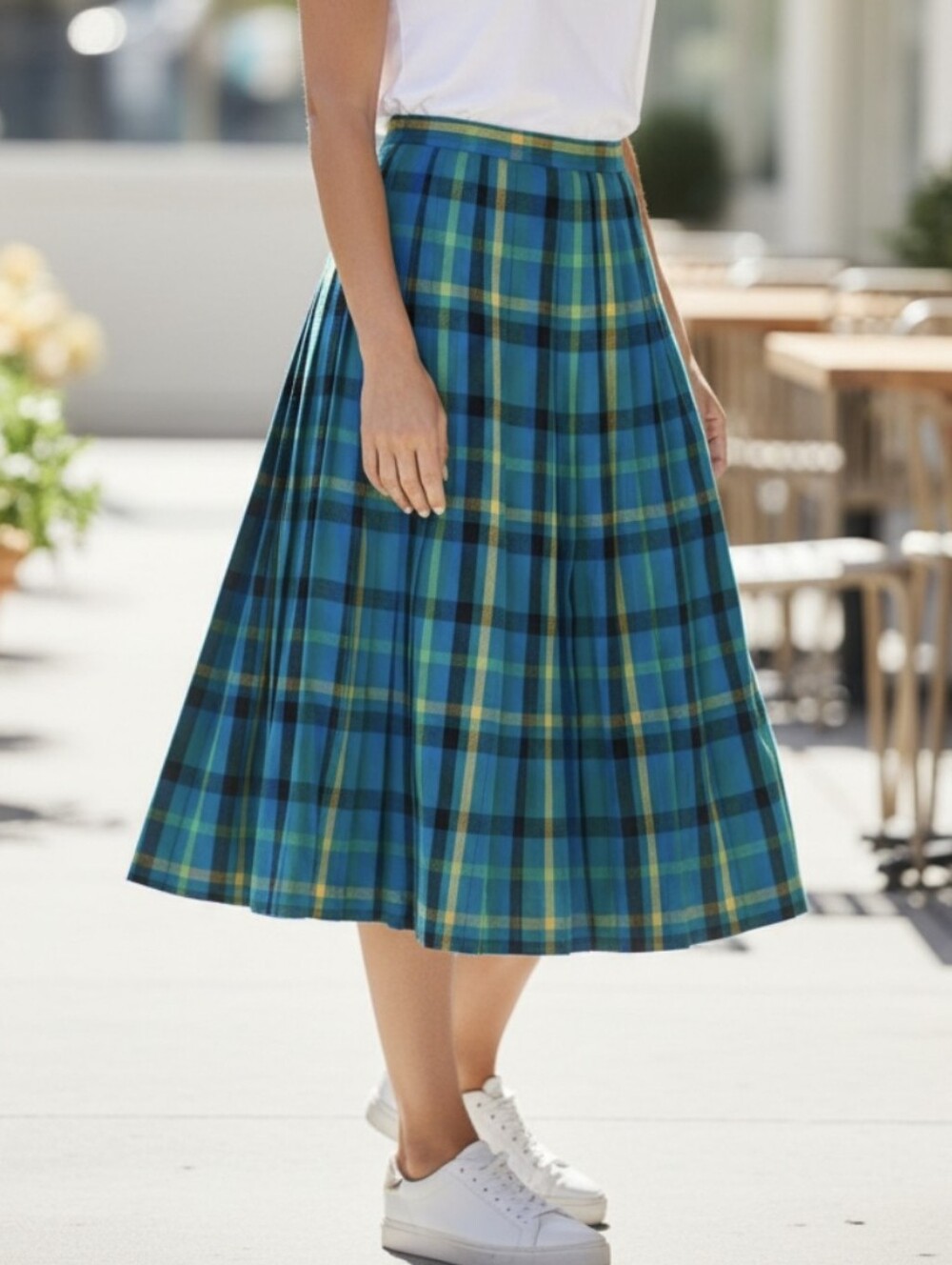 Pendleton Sophisticates Vintage Blue Plaid Pleated Skirt Women’s 8 USA